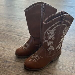 Kids Brown Embroidered Boots